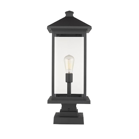 Z-Lite Portland 1 Light Outdoor Pier Mounted Fixture, Black & Clear Beveled 531PHBXLS-SQPM-BK